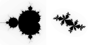 Imagem mostrando um conjunto de Julia ao lado do Conjunto de Mandelbrot